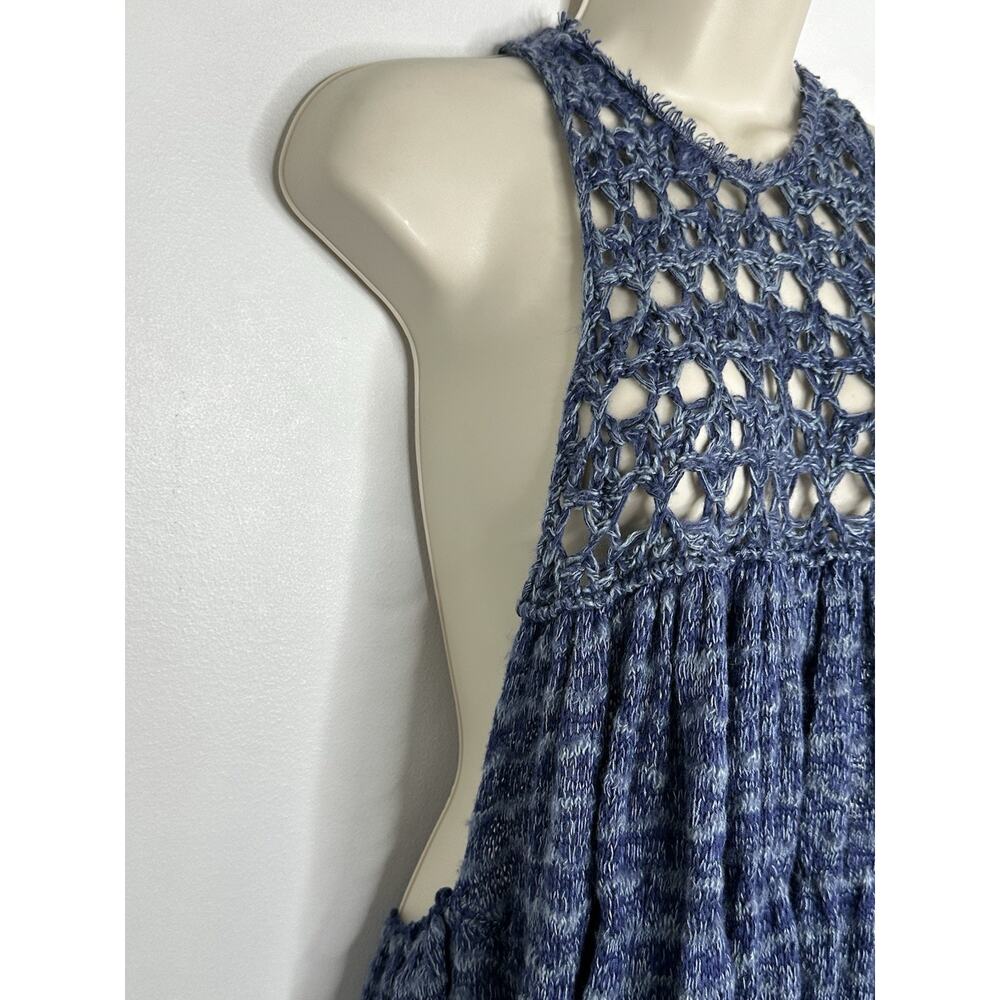 Free People Women’s Sweater Knit Rare Hearts Striped Blue Swing Tank Top Sz L - Picture 4 of 8